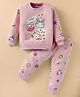 Teddy Fleece Knit Full Sleeves Winter Wear T-Shirt & Lounge Pant Set With Animal Print - Pink
