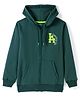 Doreme Knitted Full Sleeves Hooded Sweatjacket With Text Print - Dark Green