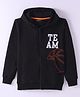 Doreme Knitted Full Sleeves Hooded Sweatjacket With Basketball & Text Print - Black