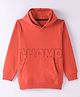 Doreme Terry Knitted Full Sleeves Pullover Hooded Sweatshirt With Text Print & Kangaroo Pockets - Red