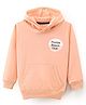 Doreme Terry Knitted Full Sleeves Pullover Hooded Sweatshirt With Text Print - Peach