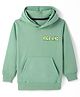 Doreme Terry Knitted Full Sleeves Pullover Hooded Sweatshirt With Text Print & Kangaroo Pockets - Mint Green