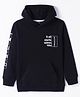 Doreme Lycra Knit Full Sleeves Hooded Sweatshirt Text Print & Kangaroo Pockets - Black
