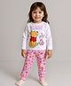 Babyhug Disney Single Jersey Knit Full Sleeves Night Suit with Winnie & Friends Graphic - White & Pink
