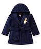 Babyhug Terry Knit Full Sleeve Hooded Bathrobe with Elastic at Waist & Lion Embroidery - Navy Blue
