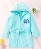 Babyhug Terry Knit Full Sleeve Hooded Bathrobe With Elastic At Waist & Animal Embroidery - Blue