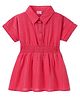 Babyhug Cotton Woven Half Sleeves Embroidered Solid Color Frock - Red