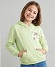 Doreme Terry Knitted Full Sleeves Hooded Sweatshirt With Floral Print & Kangaroo Pockets - Light Green