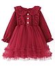 Kookie Kids Full Sleeves Shimmered Party Frock With Peter Pan Collar & Frill Detailing - Maroon