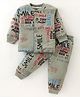 Doreme Interlock Full Sleeves Winter Wear Front Open T-Shirt & Lounge Pant Co-Ords Set with Text Print - Olive Green