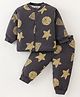 Doreme Interlock Knit Full Sleeves Front Open Winter Wear Co-Ord Set With Moons & Stars Print - Charcoal Grey