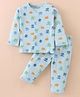 Doreme Single Jersey Knit Full Sleeves Front Open Printed Night Suit - Light Blue