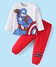 Babyhug Marvel Single Jersey Knit Full Sleeves Night Suit with Captain America Graphic - Red & White