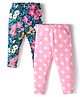 Babyhug Cotton Lycra Knit Full Length Leggings With Floral & Polka Dot Print Pack of 2 - Pink & Navy Blue