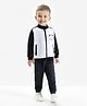 Bonfino Woven Full Sleeves Winter Jacket With Bear Patch - Black & White