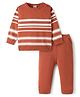 Bonfino 100% Cotton Knitted Full Sleeves Striped Sweater Set - Rust Orange & White