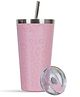 SOLARA Tumbler with lid and Straw 475 ml, Double Wall Insulated Stainless Steel Coffee Tumbler, Travel Mug with Lid, Hot and Cold Coffee Mug with lid for Office, Home and Travel -Pink Leopard