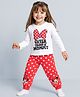 Babyhug Disney Single Jersey Knit Full Sleeves Night Suit with Minnie Mouse Graphic - White & Red