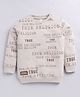 giniekids Cotton Full Sleeves Text Printed Winter Tee - Beige