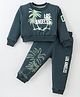 Doreme Terry Knit Full Sleeves Winter Wear Sweatshirt & Joggers Set with Beach Theme Print - Dark Green