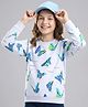 Doreme Terry Knit Full Sleeves Sweatshirt with Text & Butterfly Print - White