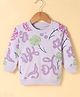 Doreme Terry Knitted Full Sleeves Sweatshirt With Floral & Text Print - Lilac