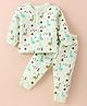 Doreme Knit Full Sleeves Nightwear Suits Dino Printed Front Open Set - Light Green
