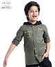 Arias Cotton Twill Knit Full Sleeves Knit Hooded Front Button Shacket With Badge - Olive
