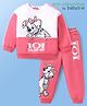 Babyoye Disney Terry Knit Full Drop Shoulder Sleeves T-Shirt & Lounge Pant Set With 101 Dalmatians Graphics - Dark Pink & White