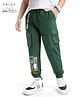 Arias Cotton Stretch Looper Knit Full Length Jogger Pant with Cargo Pockets & Text Print - Green