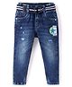 RUFF Woven Full Length Denim Jeans With Text Embroidery - Blue