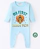 BLUSHES Durga Puja Theme 100% Cotton Full Sleeves My First Durga Puja Text Printed Romper - Blue
