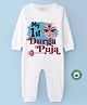 BLUSHES Durga Puja Theme 100% Cotton Full Sleeves My First Durga Puja Text Printed Romper - White