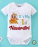 BLUSHES Navaratri Theme 100% Cotton Half Sleeves Its My First Navaratri Text Printed Onesie - White