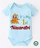 BLUSHES Navaratri Theme 100% Cotton Half Sleeves Its My First Navaratri Text Printed Onesie - Aqua Blue
