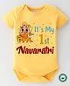 BLUSHES Navaratri Theme 100% Cotton Half Sleeves Its My First Navaratri Text Printed Onesie - Yellow