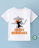 BLUSHES Dussehra Theme 100% Cotton Half Sleeves Happy Dussehra Text Printed Tee - White
