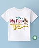 BLUSHES Navaratri Theme 100% Cotton Half Sleeves My First Navaratri Text Printed Tee - White
