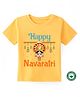 BLUSHES Navaratri Theme 100% Cotton Half Sleeves Happy Navaratri Text Printed Tee - Yellow