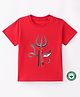 BLUSHES Navaratri Theme 100% Cotton Half Sleeves Maa Text & Trident Printed Tee - Red