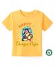 BLUSHES Durga Puja Theme 100% Cotton Half Sleeves Happy Durga Puja Text Printed Tee - Yellow
