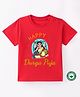 BLUSHES Durga Puja Theme 100% Cotton Half Sleeves Happy Durga Puja Text Printed Tee - Red
