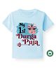 BLUSHES Durga Puja Theme 100% Cotton Half Sleeves My First Durga Puja Text Printed Tee - Powder Blue
