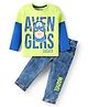 Babyhug Marvels Single Jersey Knit Full Doctor Sleeves T-Shirt & Jeans Set with Text Print - Blue & Green