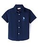 US Polo Assn Cotton Knit Half  Sleeves Solid Shirt with Brand Text Embroidery - Navy Blue