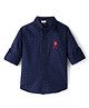 US Polo Assn Cotton Knit Full Sleeves Printed Shirt with Brand Logo Embroidery - Navy Blue