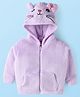 Babyhug Cotton Knit Full Sleeves Hooded Sweatjacket with Cat Print & Kangaroo Pockets - Lilac