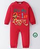 BLUSHES Dussehra Theme 100% Cotton Full Sleeves Its My First Dussehra Text Printed Romper - Red