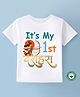 BLUSHES Dussehra Theme 100% Cotton Half Sleeves Its My First Dussehra Text  Printed Tee - White