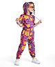 Ollington St. Cotton Knit Half Sleeves Hooded Jumpsuit with Floral Print - Purple